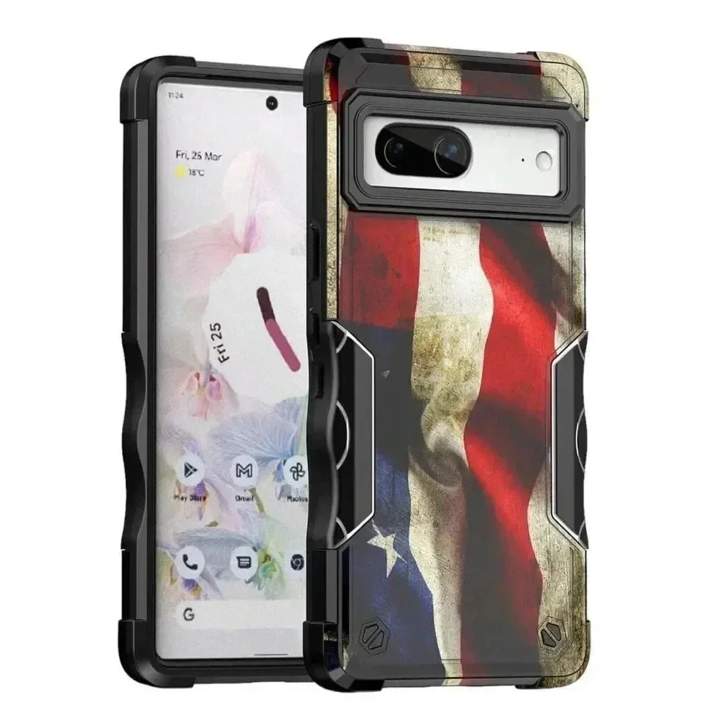 American Flag Case Compatible with Google Pixel 7a Hybrid Shockproof Bumper